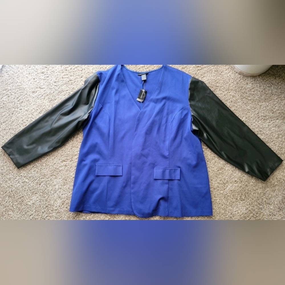Ashley Stewart Women's Blue & Black Blazer Cardigan Top Plus Size 34/36 New